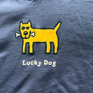 Life Is Good Lucky Dog Graphic Tee - Blue and Yellow